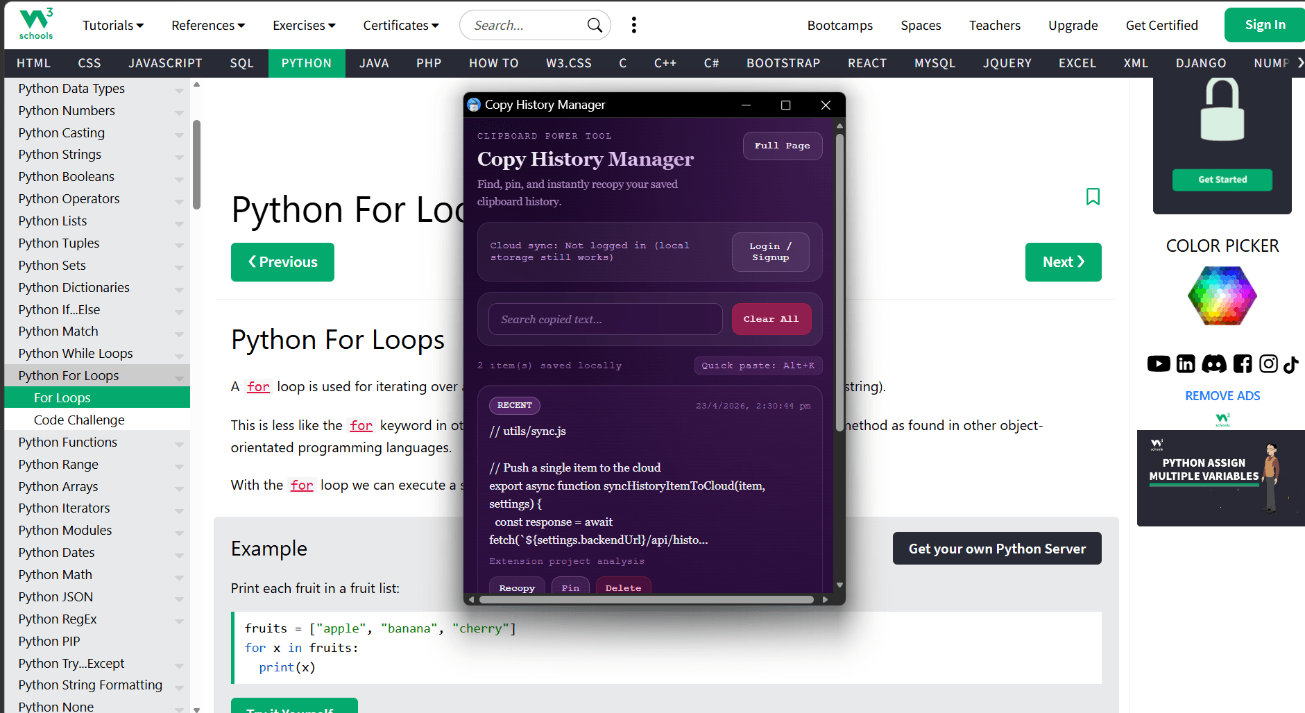 Copy History Manager (Browser Extension)